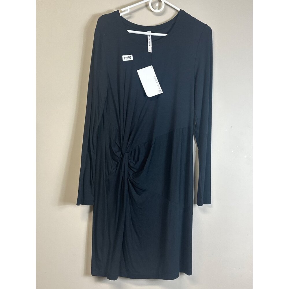 fablettics large nwt black long sleeve midi dress side knot design drape effect